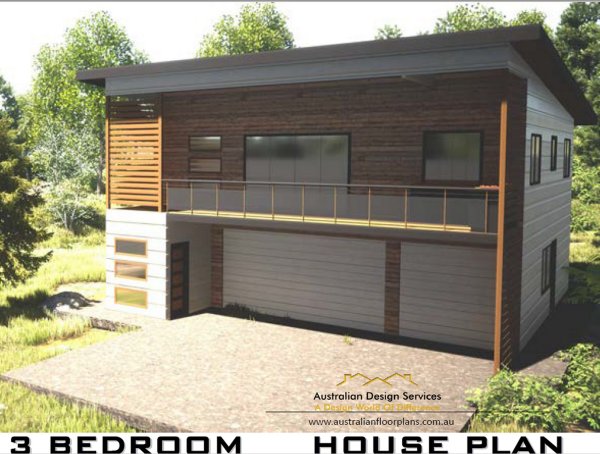 3 Bed Skilion Roof Garage Appartment Plan